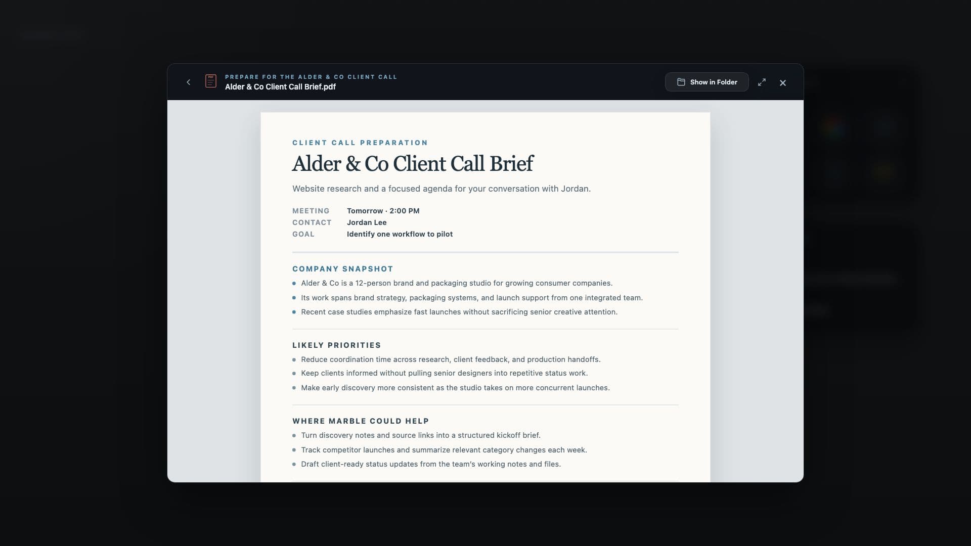 Prep for a Client Call from Their Website