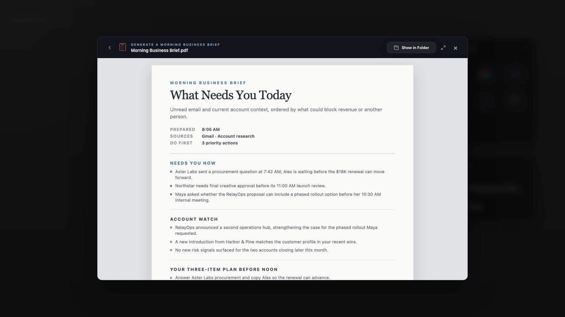 Generate a Morning Business Brief